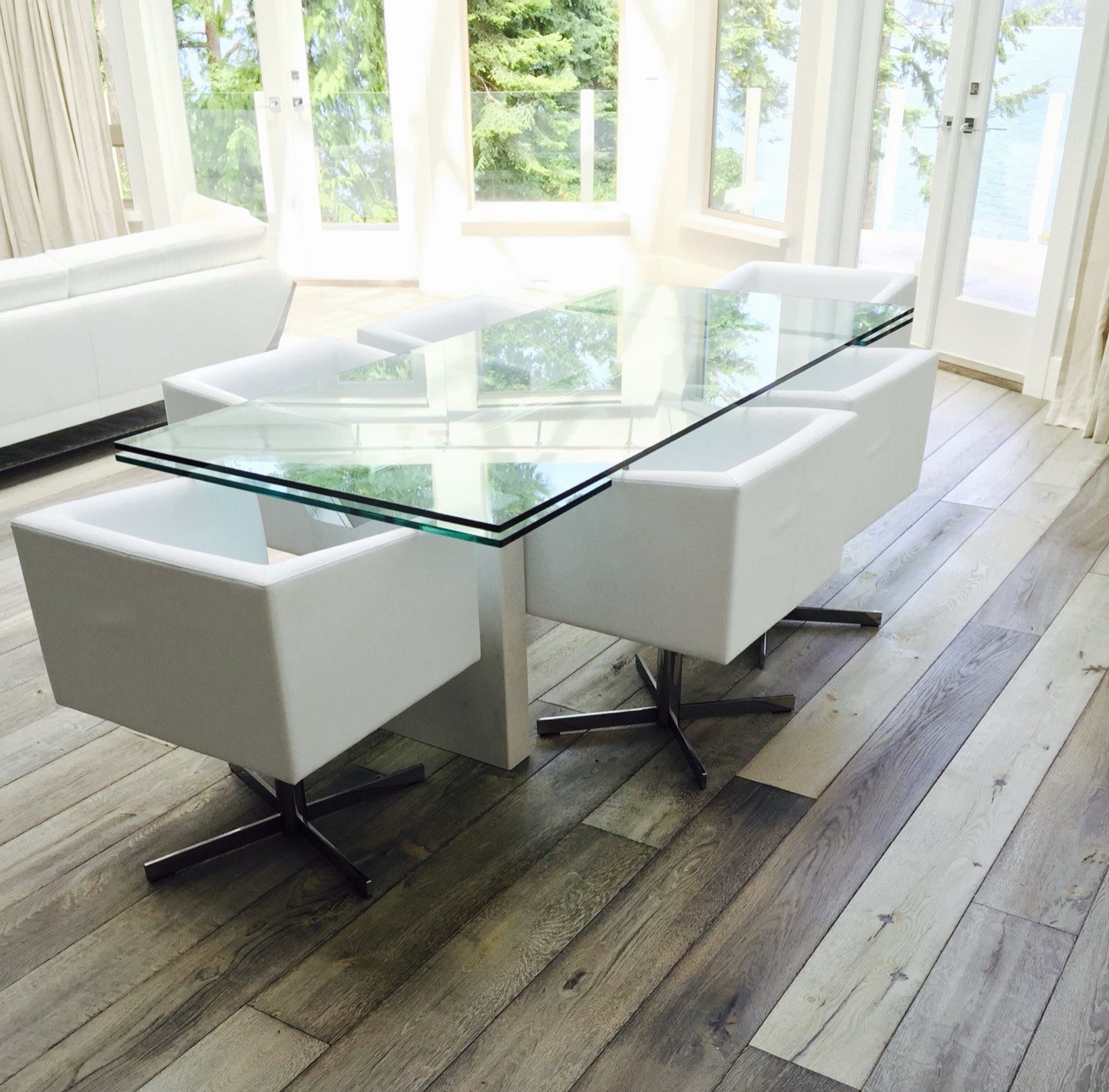 Bright interior space with pale wood flooring