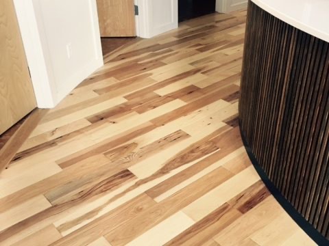 Dark plank flooring in a living space
