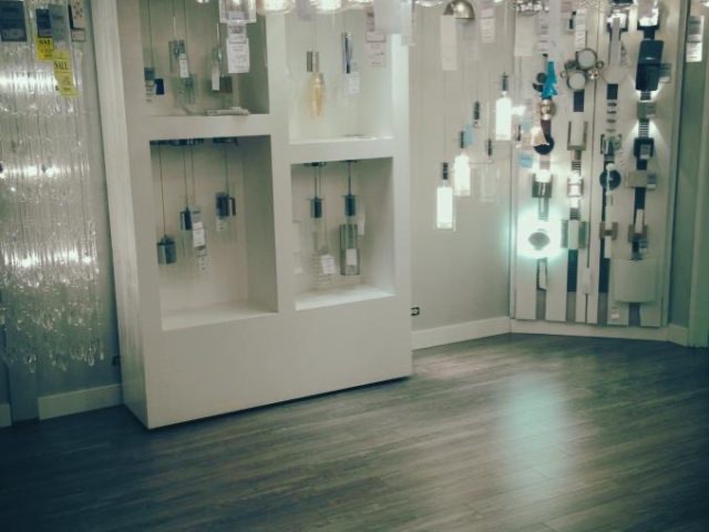 Retail display fixtures during flooring installation